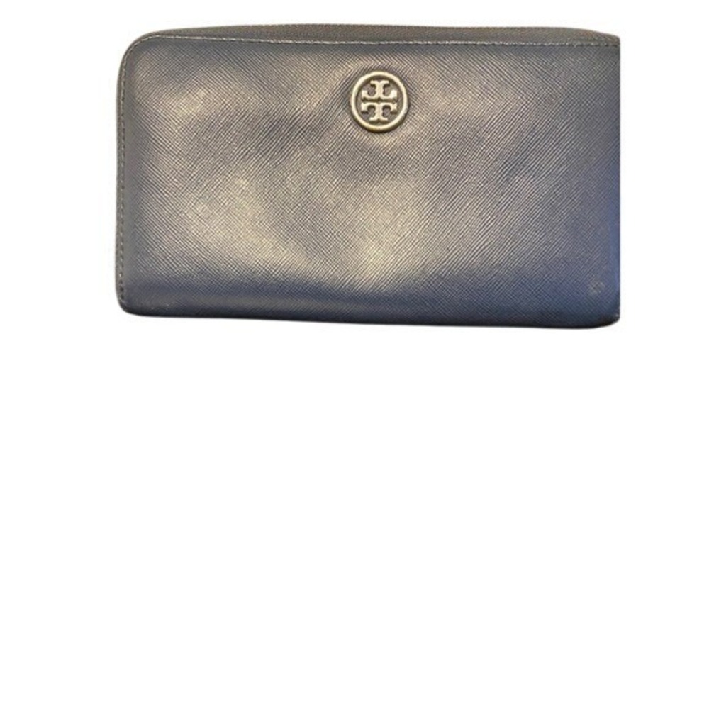 Tory Burch Navy Blue Saffiano Leather Zip Around Continental Wallet